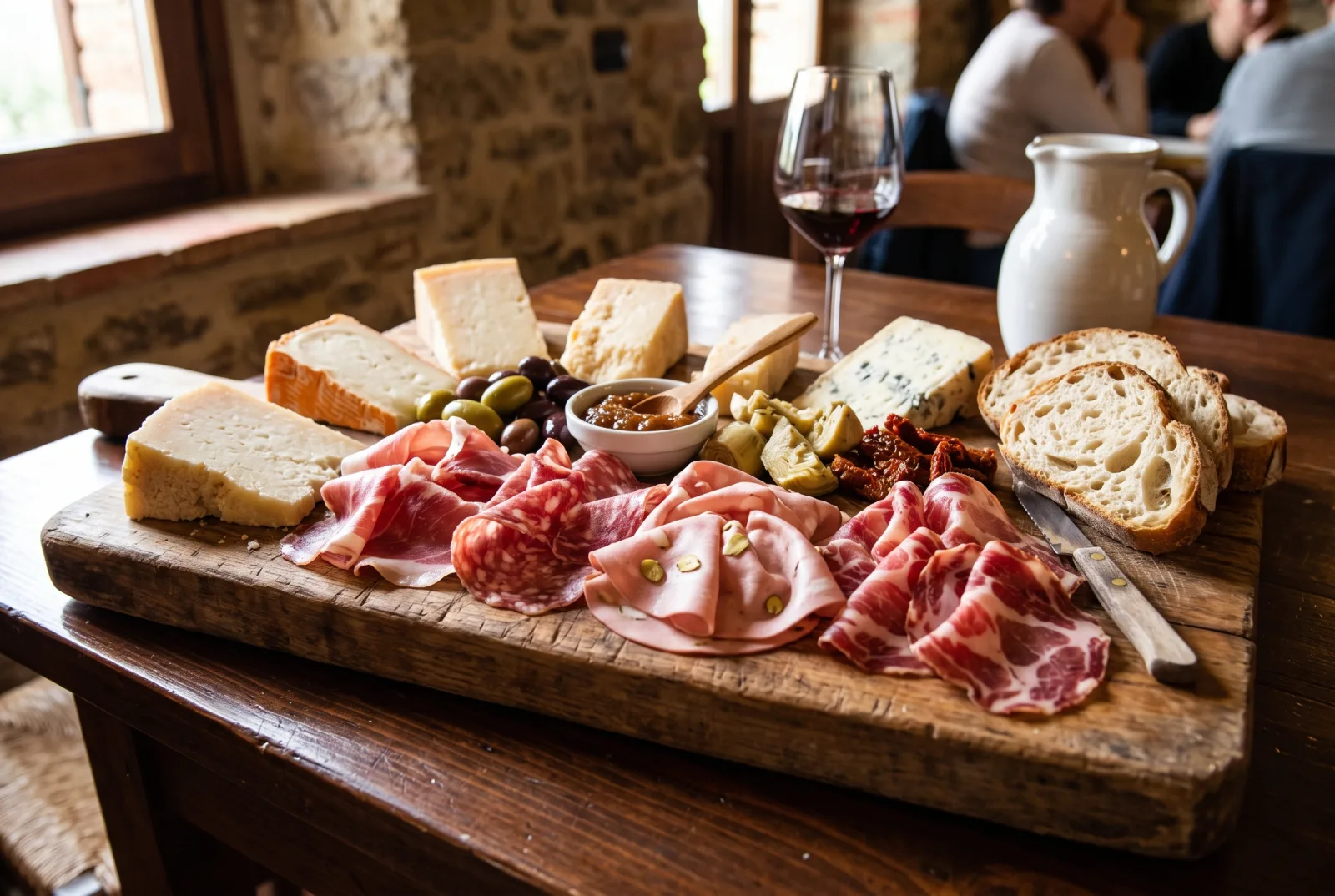 Antipasto misto della fraschetta: tagliere di salumi e formaggi locali, olive e pane